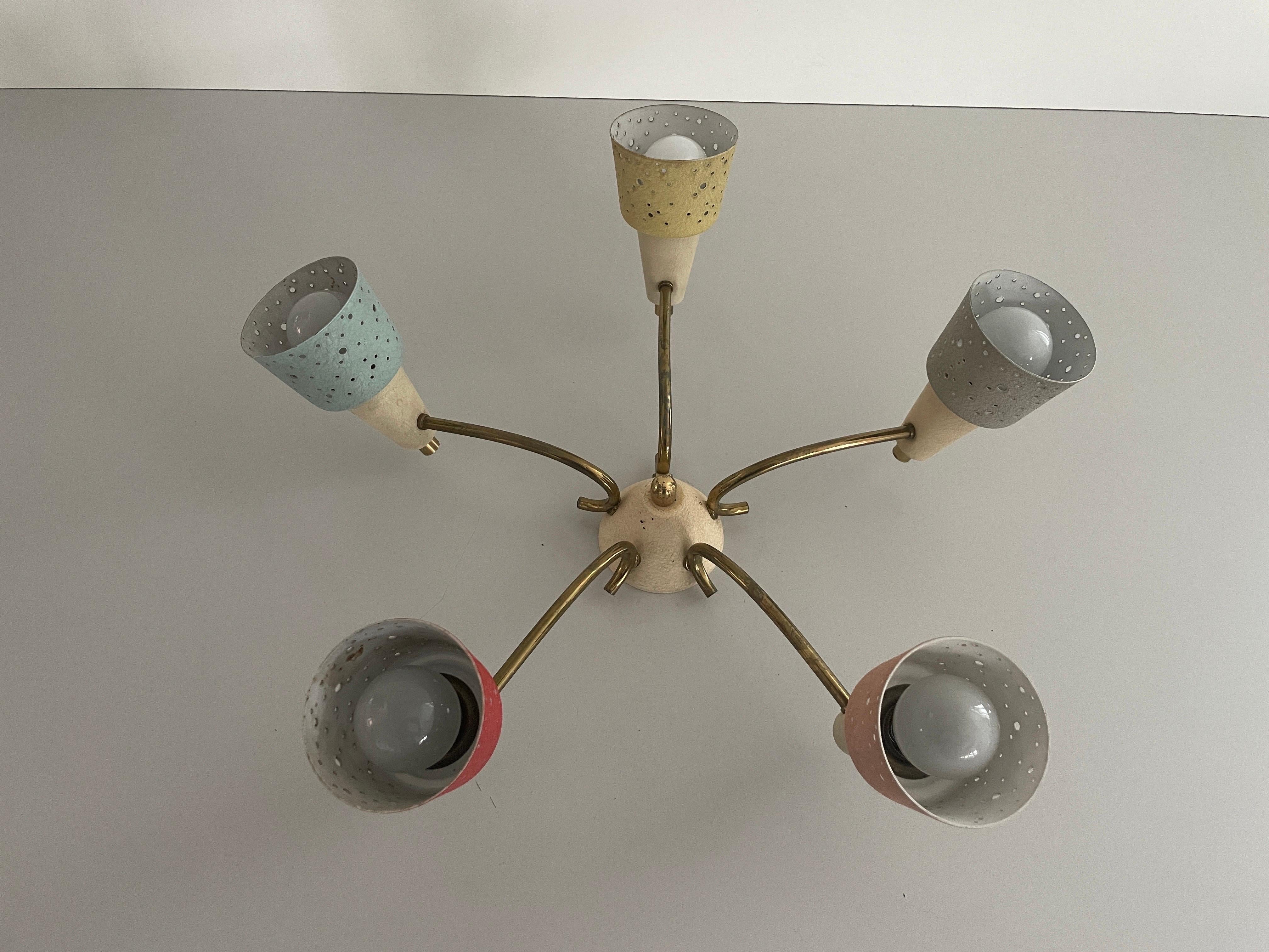 Tedesco Plafoniera a 5 bracci in ottone di Ernest Igl per Hillebrand, anni '50, Germania in vendita