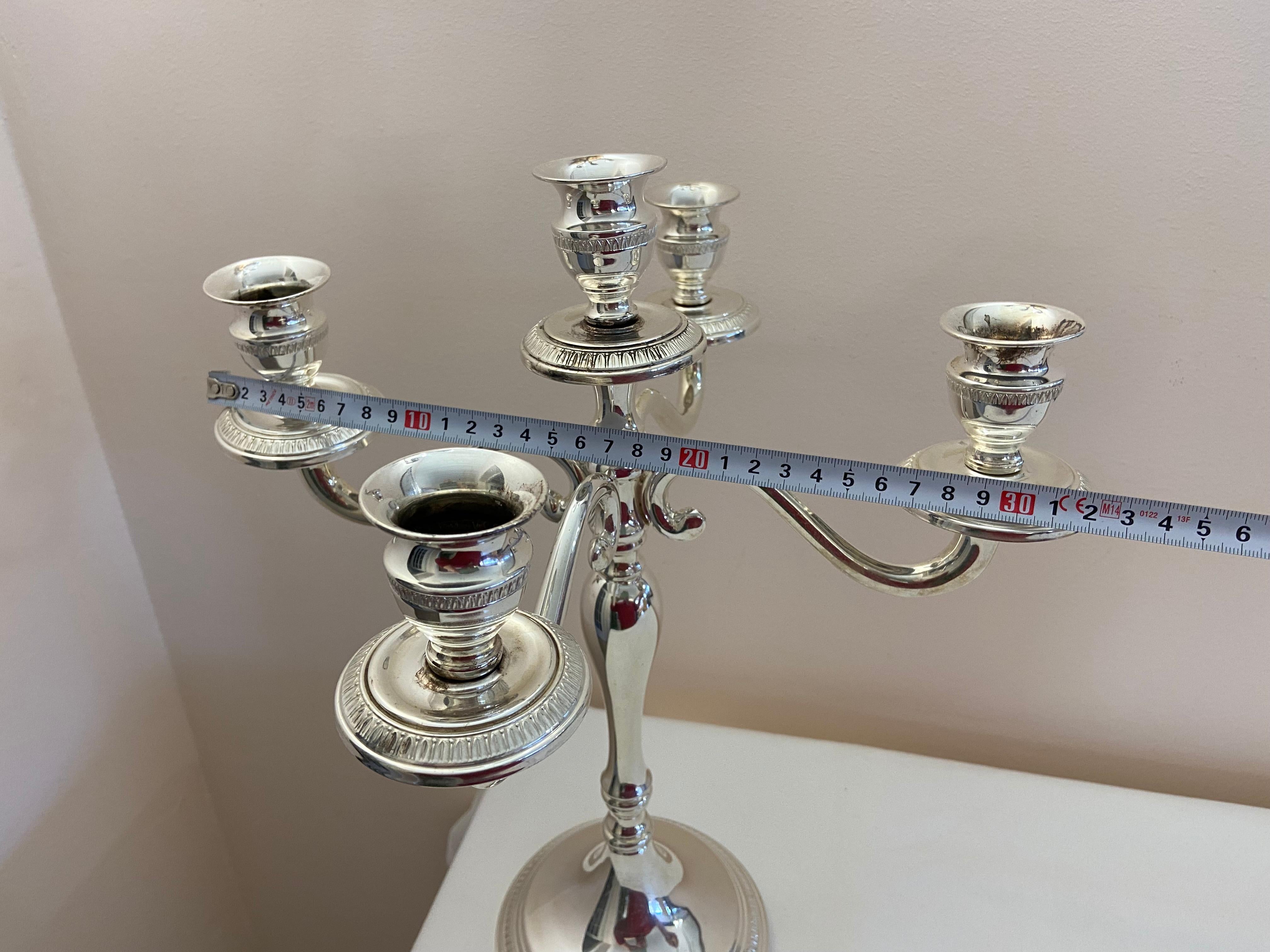 Napoleon III 5 Armed Candelabra, 800 Silver, Empire Style, 625 Grams For Sale