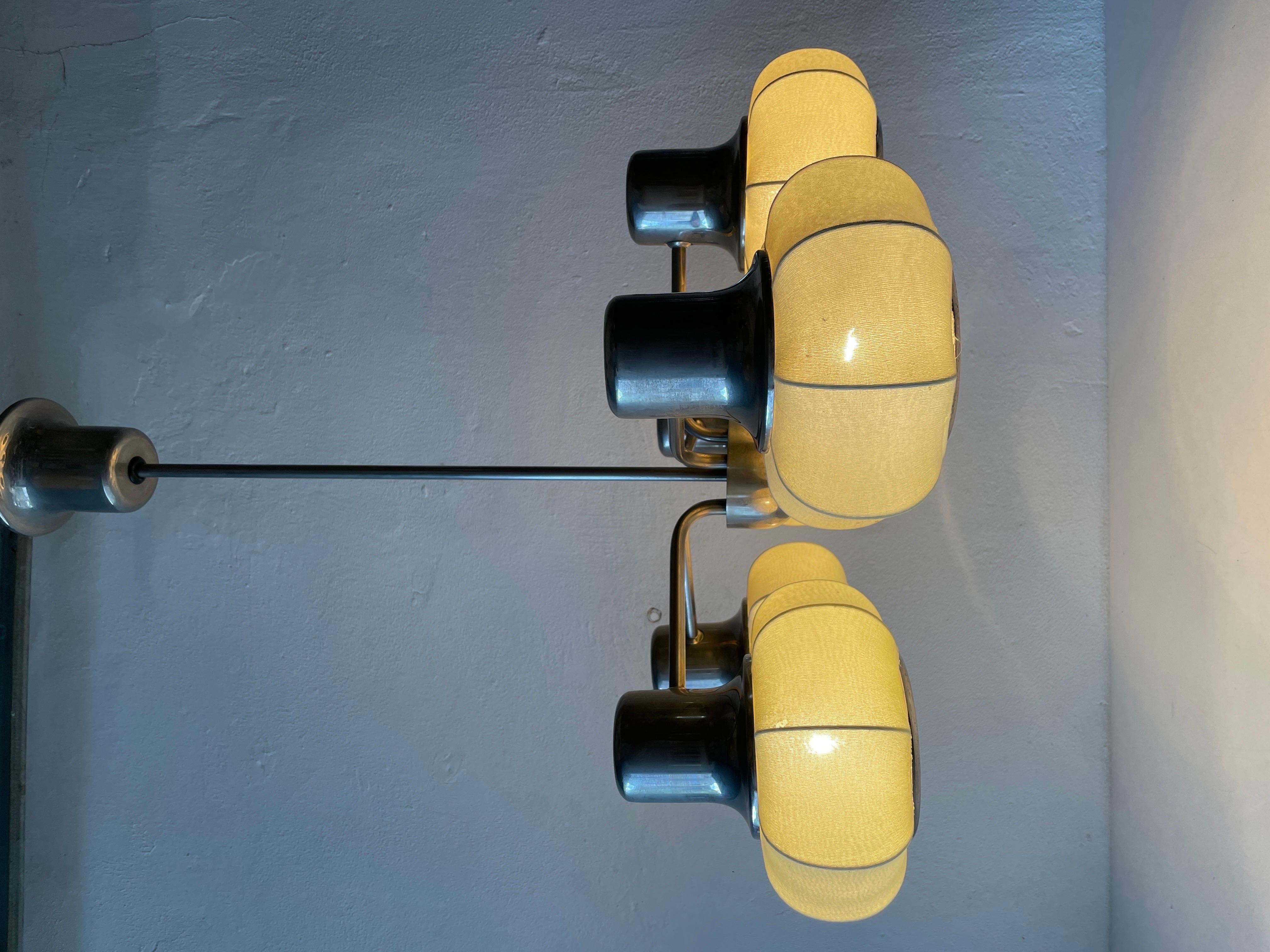 5-armed Metallic Chandelier with Fabric Shades by VEB Leuchten, 1950s, Germany For Sale 7
