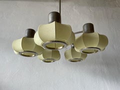5-armed Metallic Chandelier with Fabric Shades by VEB Leuchten, 1950s, Germany