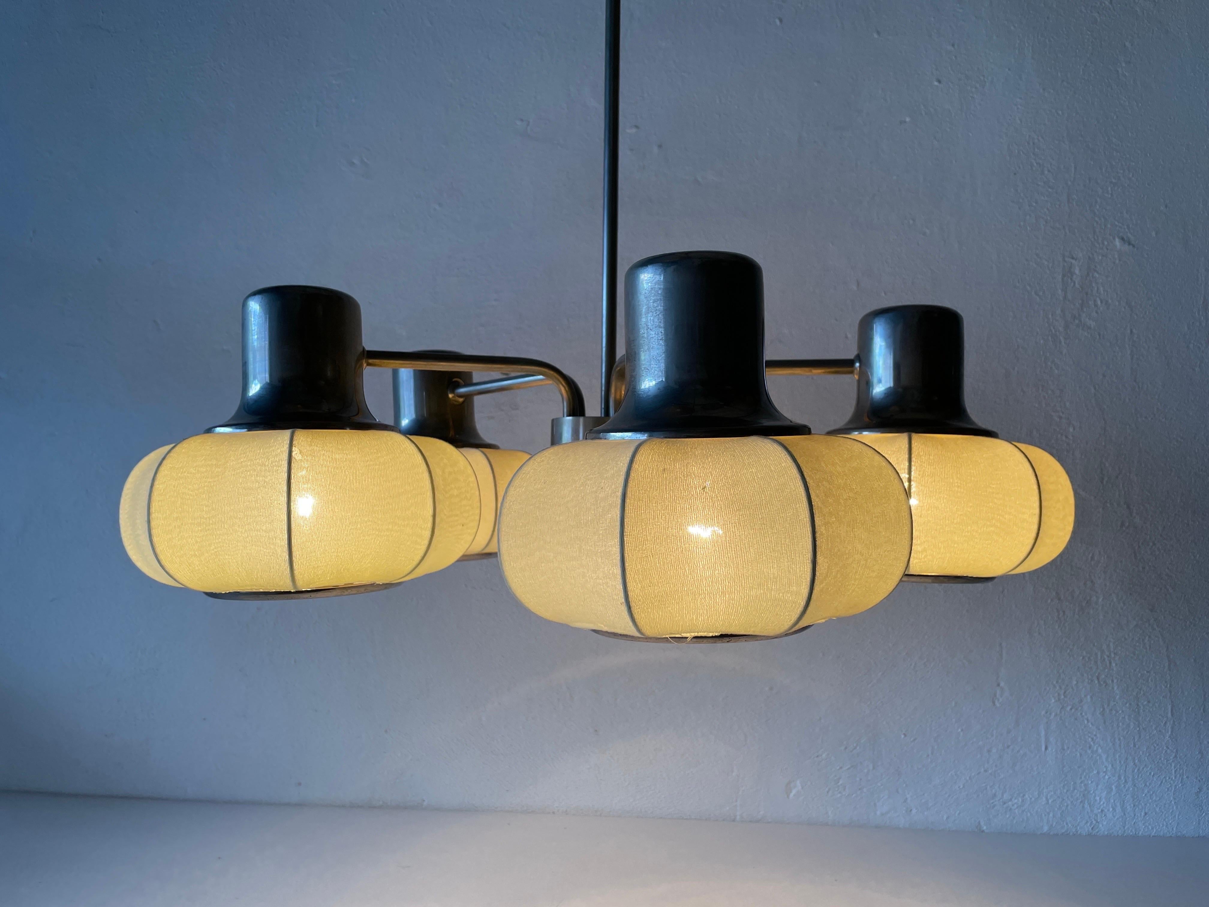 5-armed Metallic Chandelier with Fabric Shades by VEB Leuchten, 1950s, Germany For Sale 3