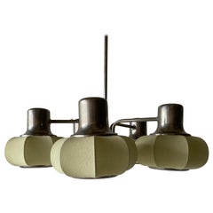 5-armed Metallic Chandelier with Fabric Shades by VEB Leuchten, 1950s, Germany