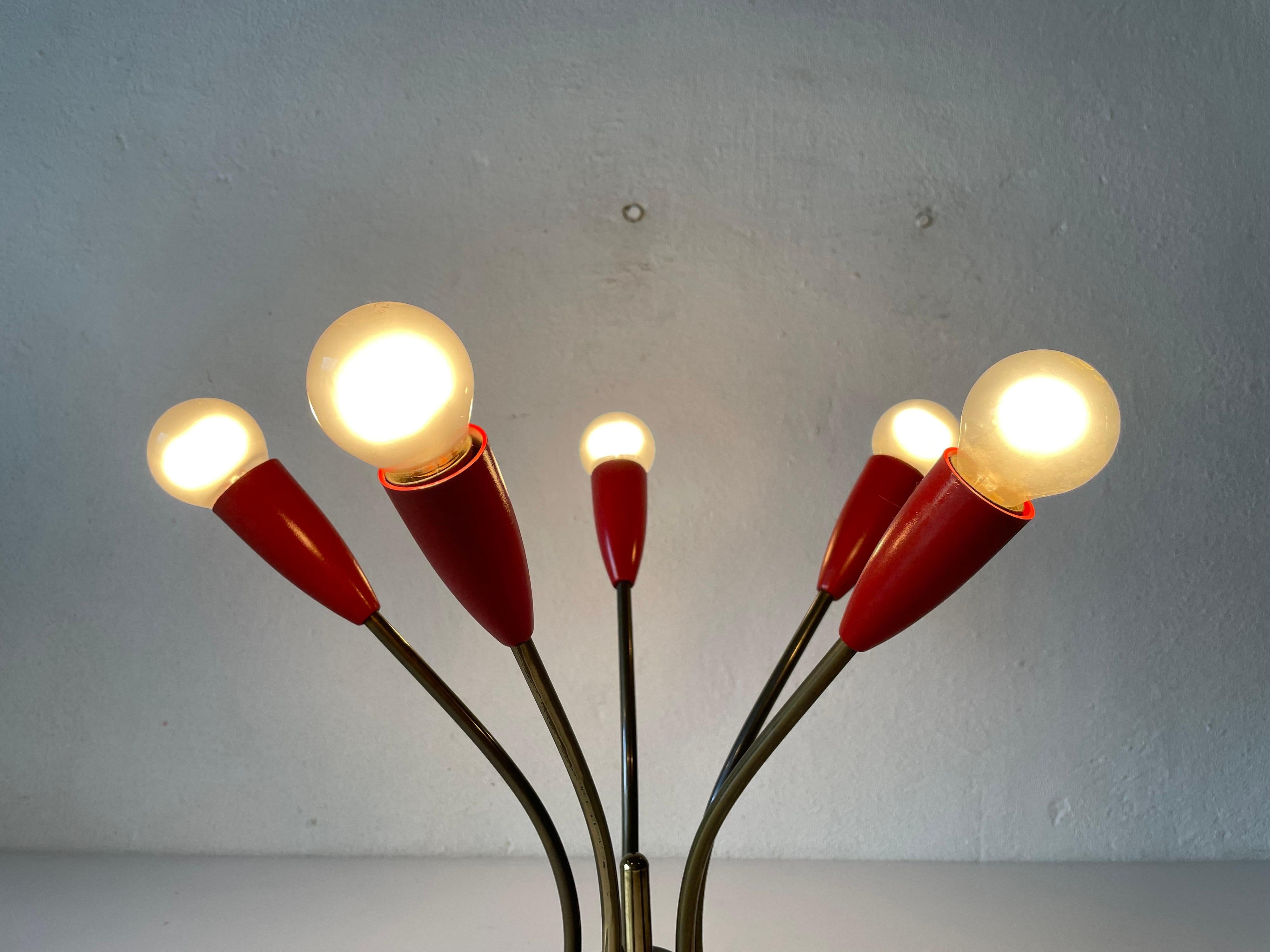 5 Armed Red and Black Metal Sputnik Flush Mount Ceiling Light, 1950s, Germany 7