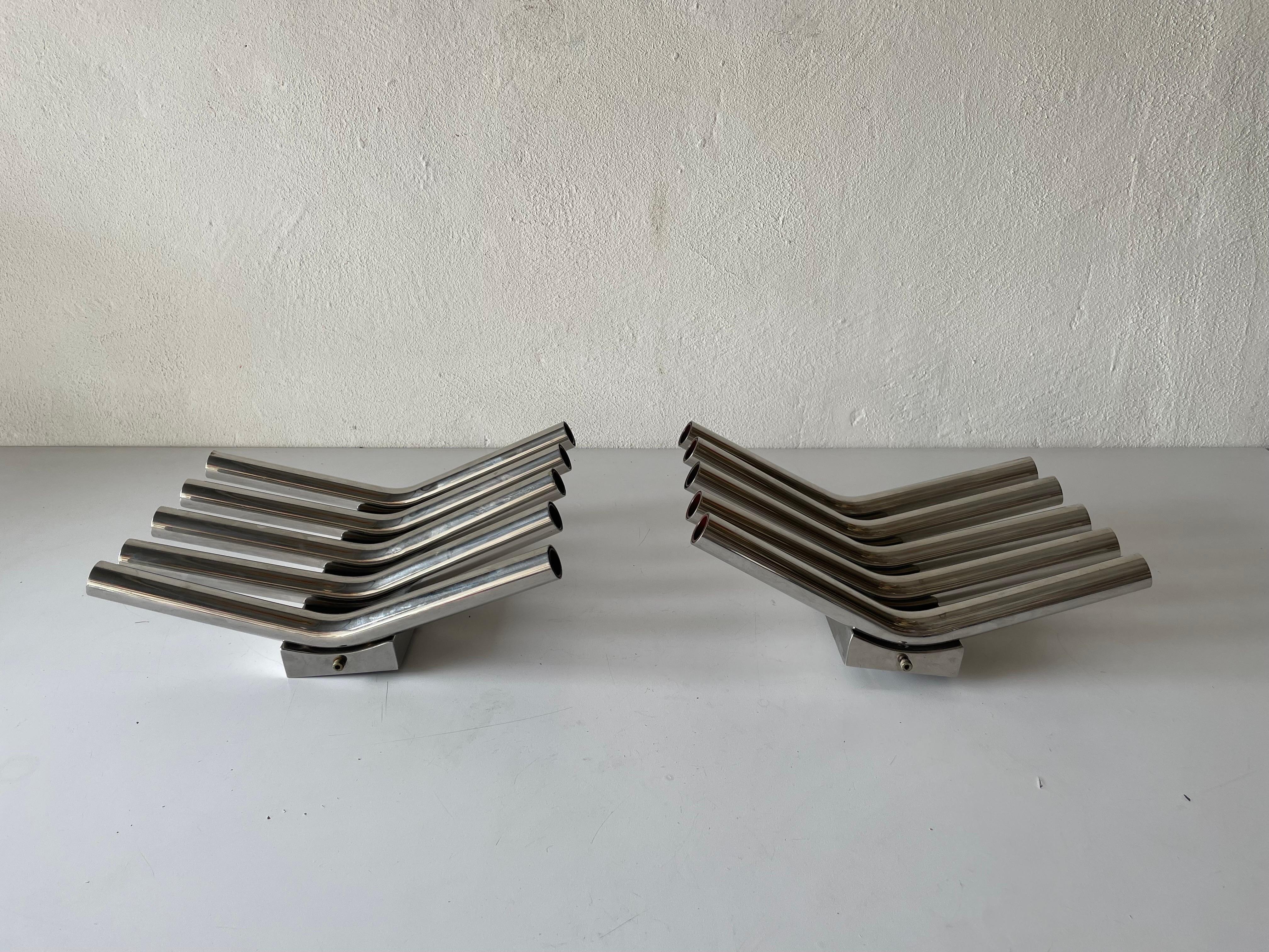 5-armed Tubes Design Pair of Chrome Italian Sconces by Reggiani, 1960s Italy For Sale 3