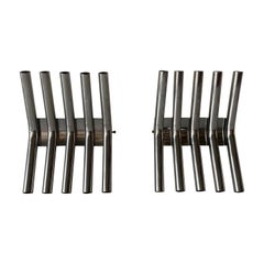 5-armed Tubes Design Pair of Chrome Italian Sconces by Reggiani, 1960s Italy