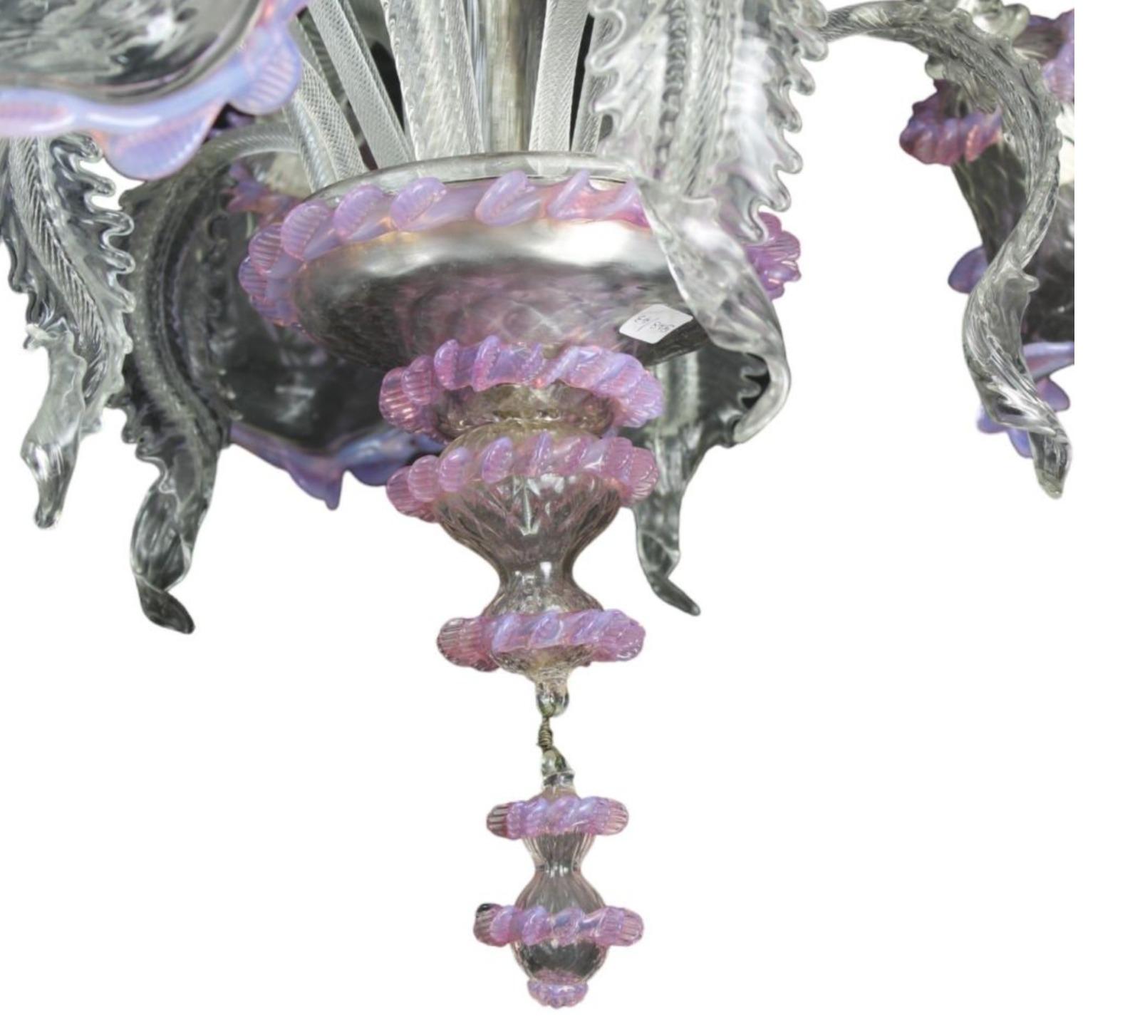 Modern 5 ARMS CHANDELIER in Murano glass Venice Early 20th Century For Sale
