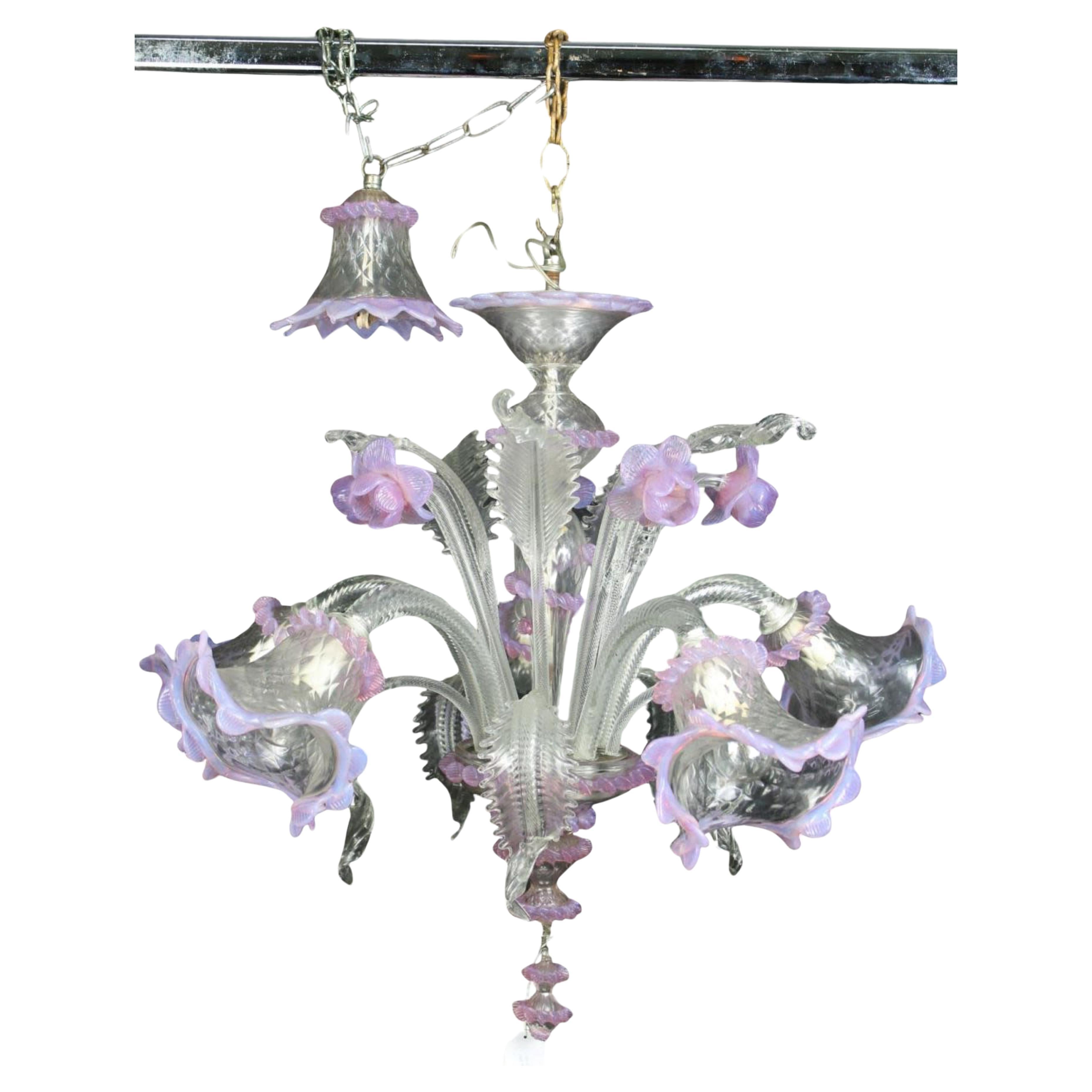 5 ARMS CHANDELIER in Murano glass Venice Early 20th Century