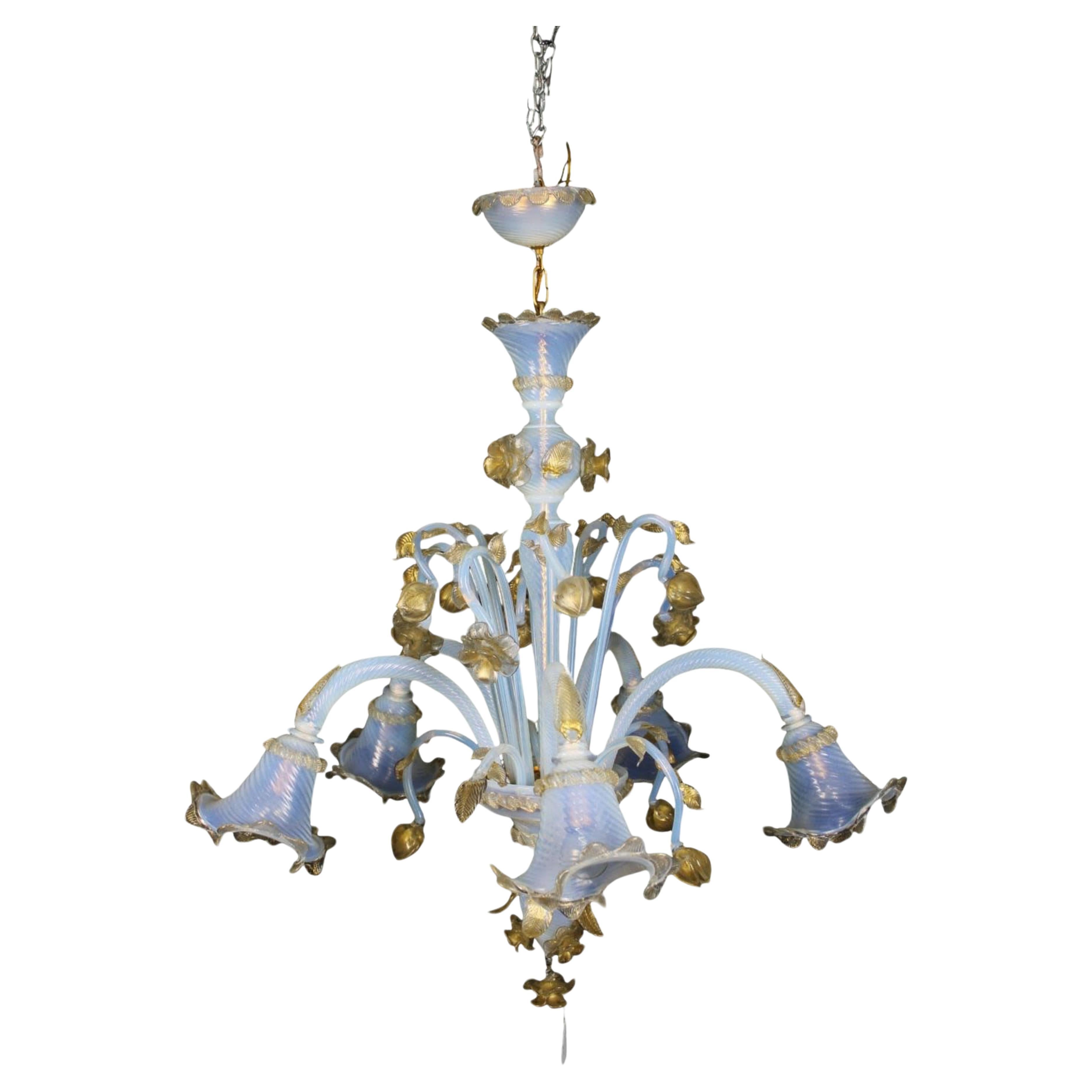 5 ARMS CHANDELIER in Murano glass Venice Early 20th Century For Sale