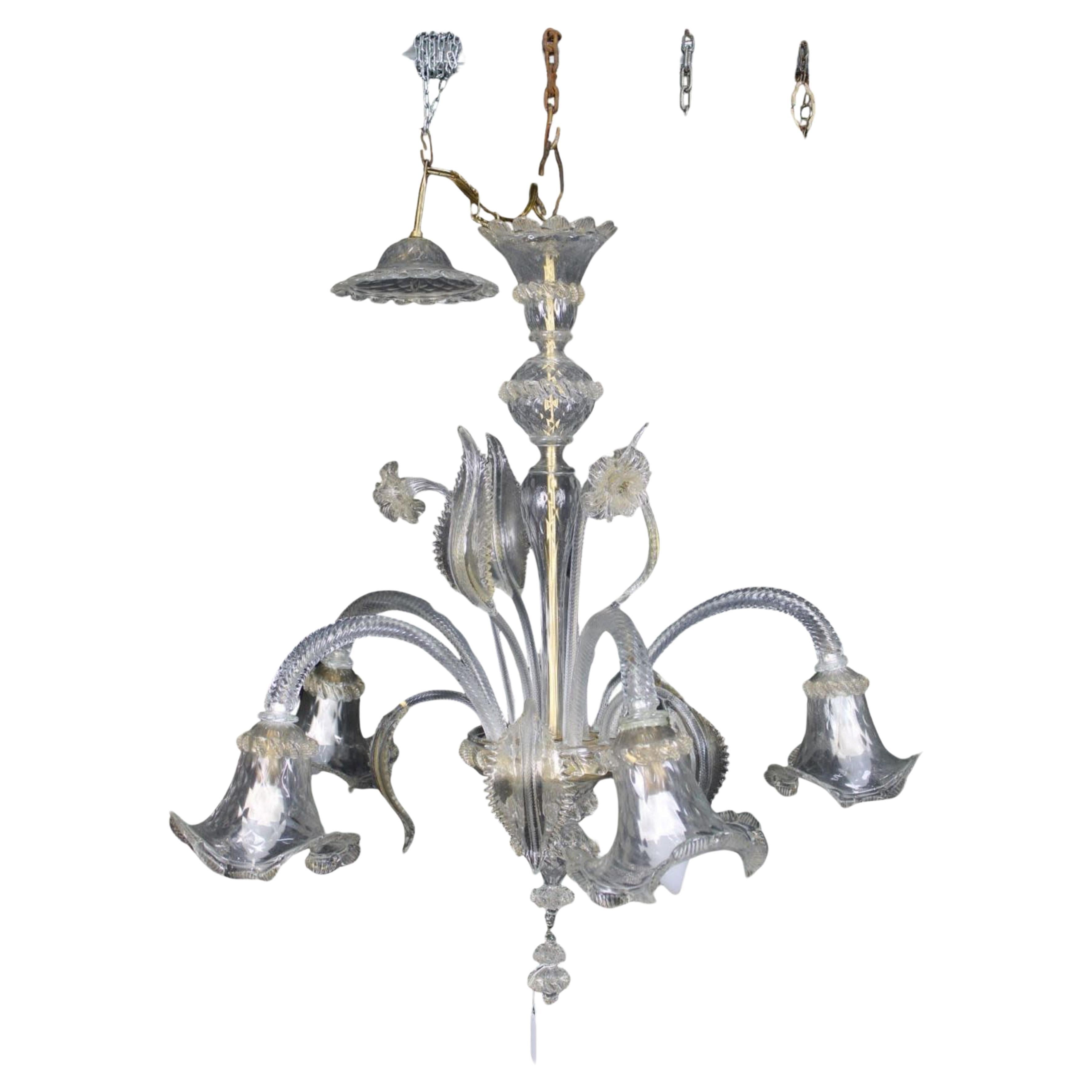 5 ARMS CHANDELIER in Murano glass Venice Early 20th Century