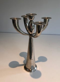 5 Arms Silver Plated Candlestick, French Work, in the Style of Lino Sabattini