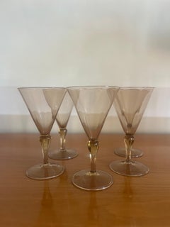 5 Art Deco Wine Glasses by Venini Vittorio Vecchin