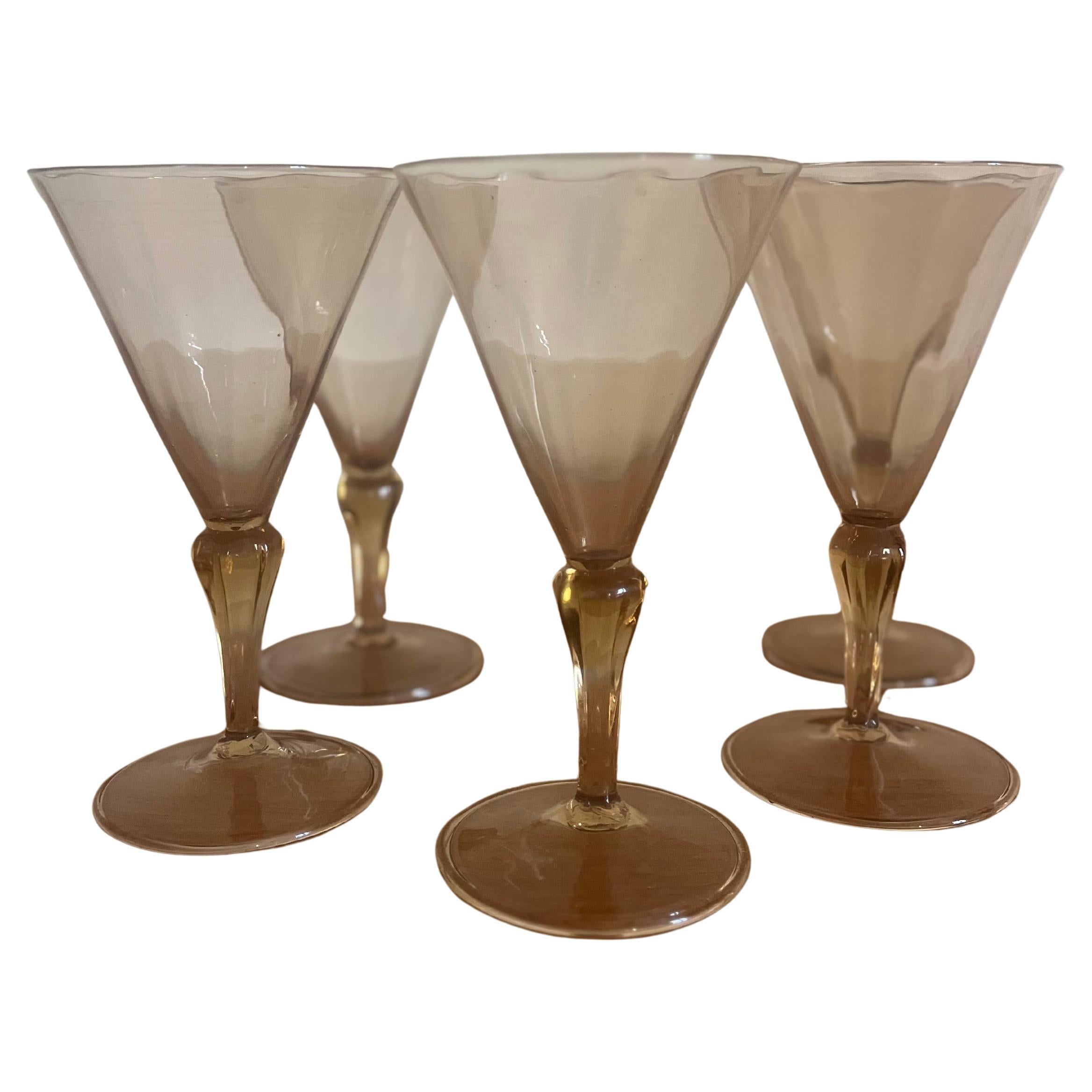 5 Art Deco Wine Glasses by Venini Vittorio Vecchin For Sale