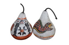 5 Artisian Folk Art Southwestern Pueblo Painted Gourds Bird Snake 9"