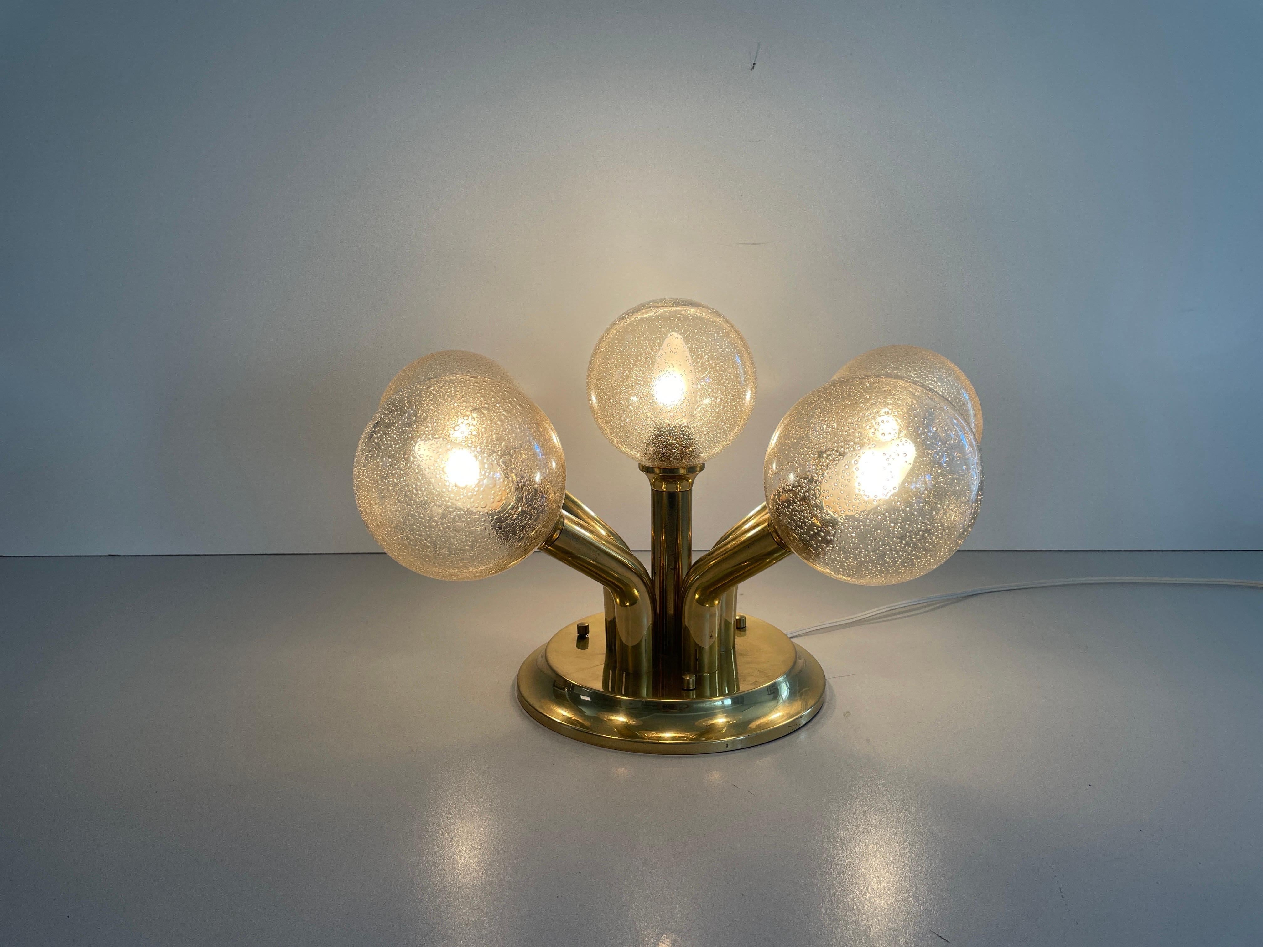 Lampada Atomic Flush Mount a 5 sfere con corpo in vetro e ottone, anni '60, Germania in vendita 4