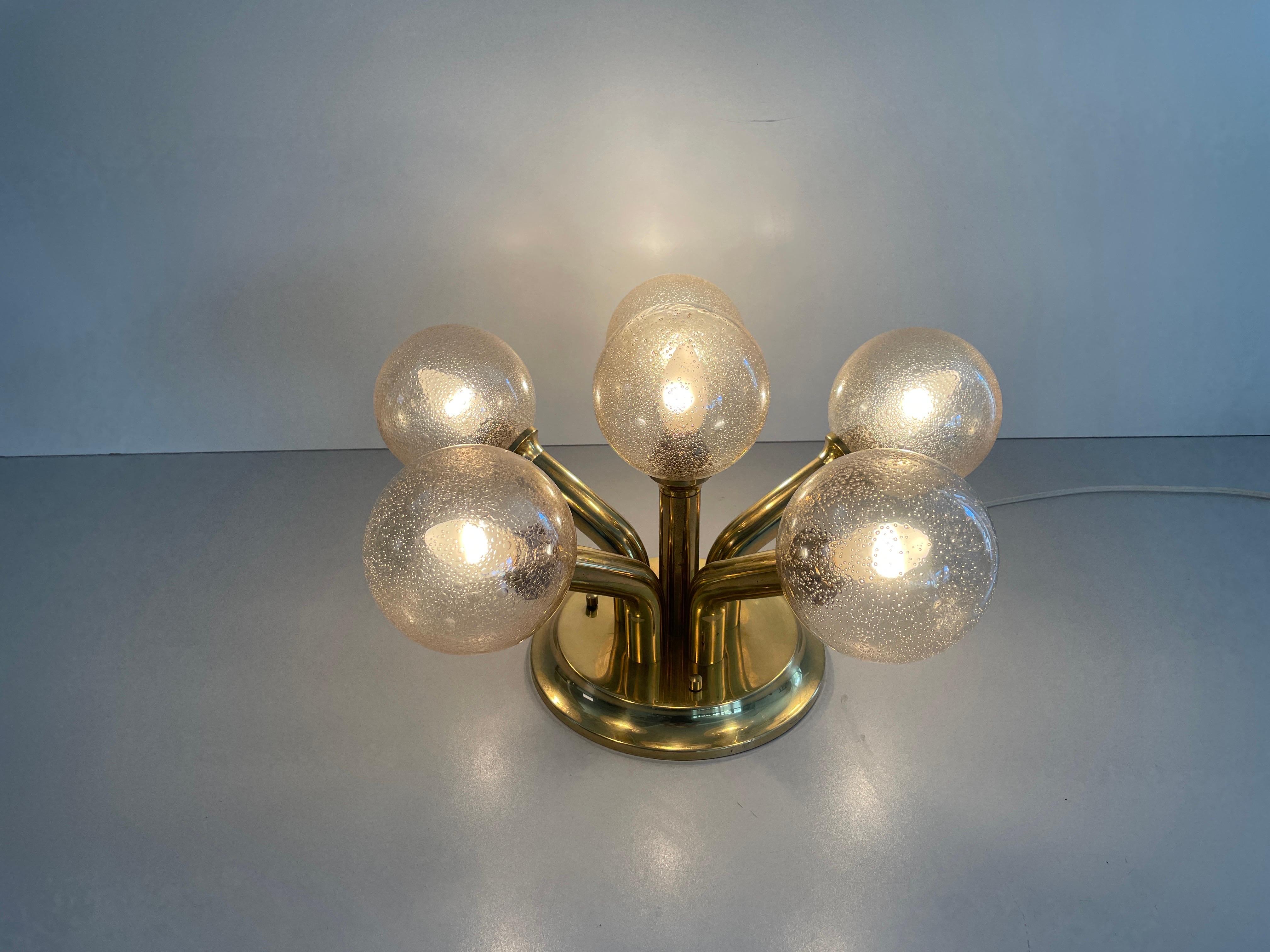 Lampada Atomic Flush Mount a 5 sfere con corpo in vetro e ottone, anni '60, Germania in vendita 5