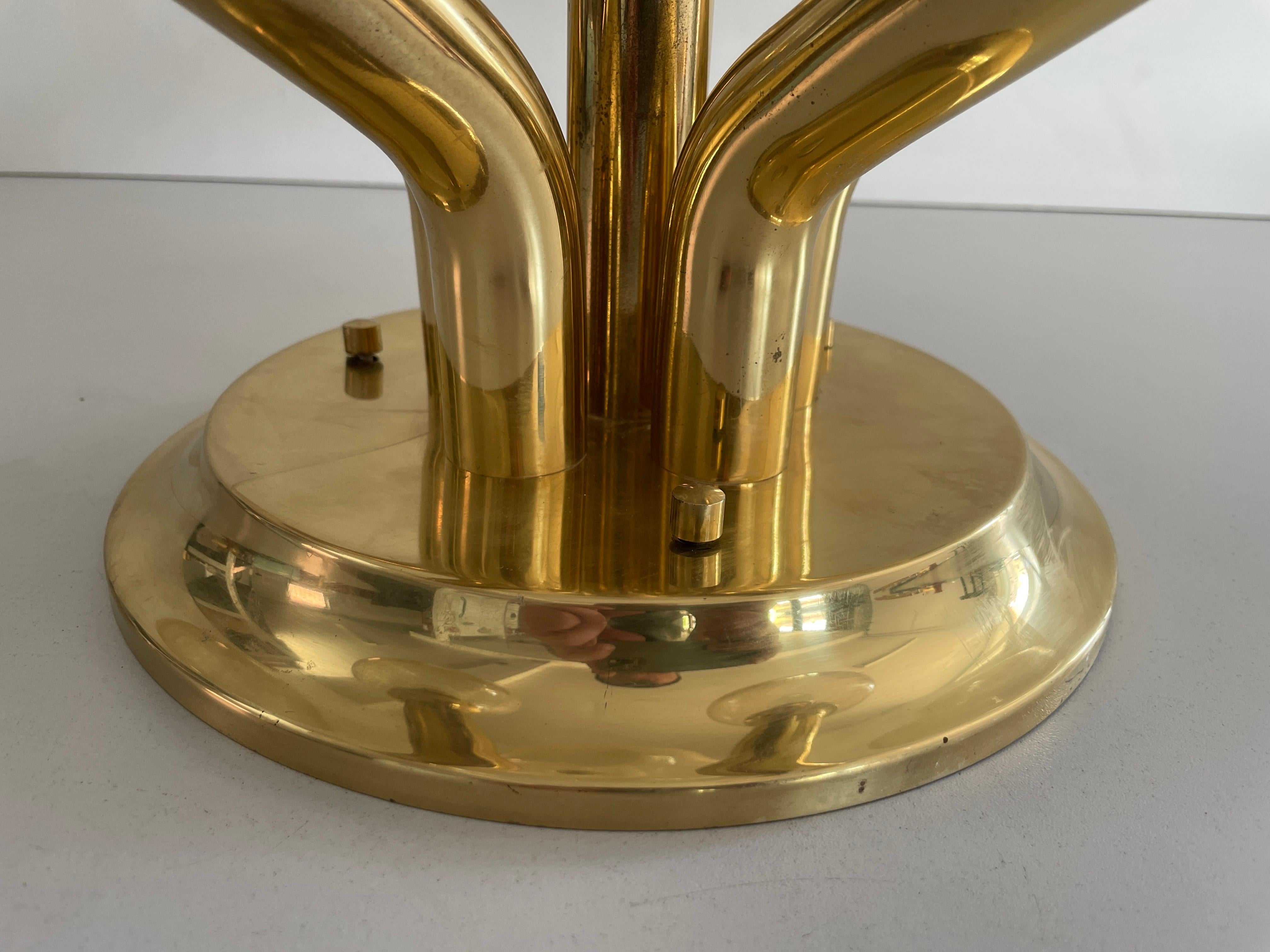 Ottone Lampada Atomic Flush Mount a 5 sfere con corpo in vetro e ottone, anni '60, Germania in vendita