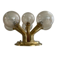 Lampada Atomic Flush Mount a 5 sfere con corpo in vetro e ottone, anni '60, Germania