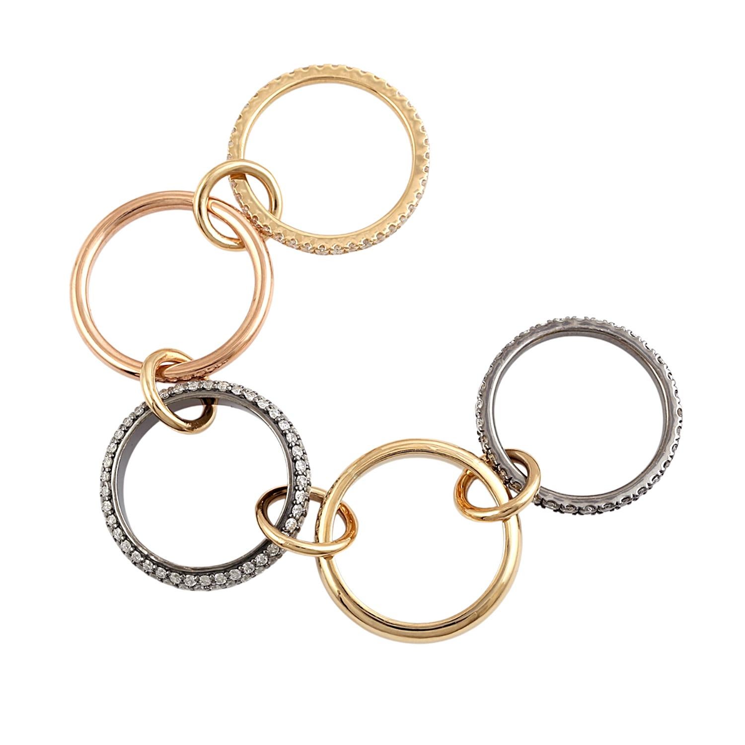 5-Band stapelbar verbundener 18K Gold Diamantring (Art déco) im Angebot