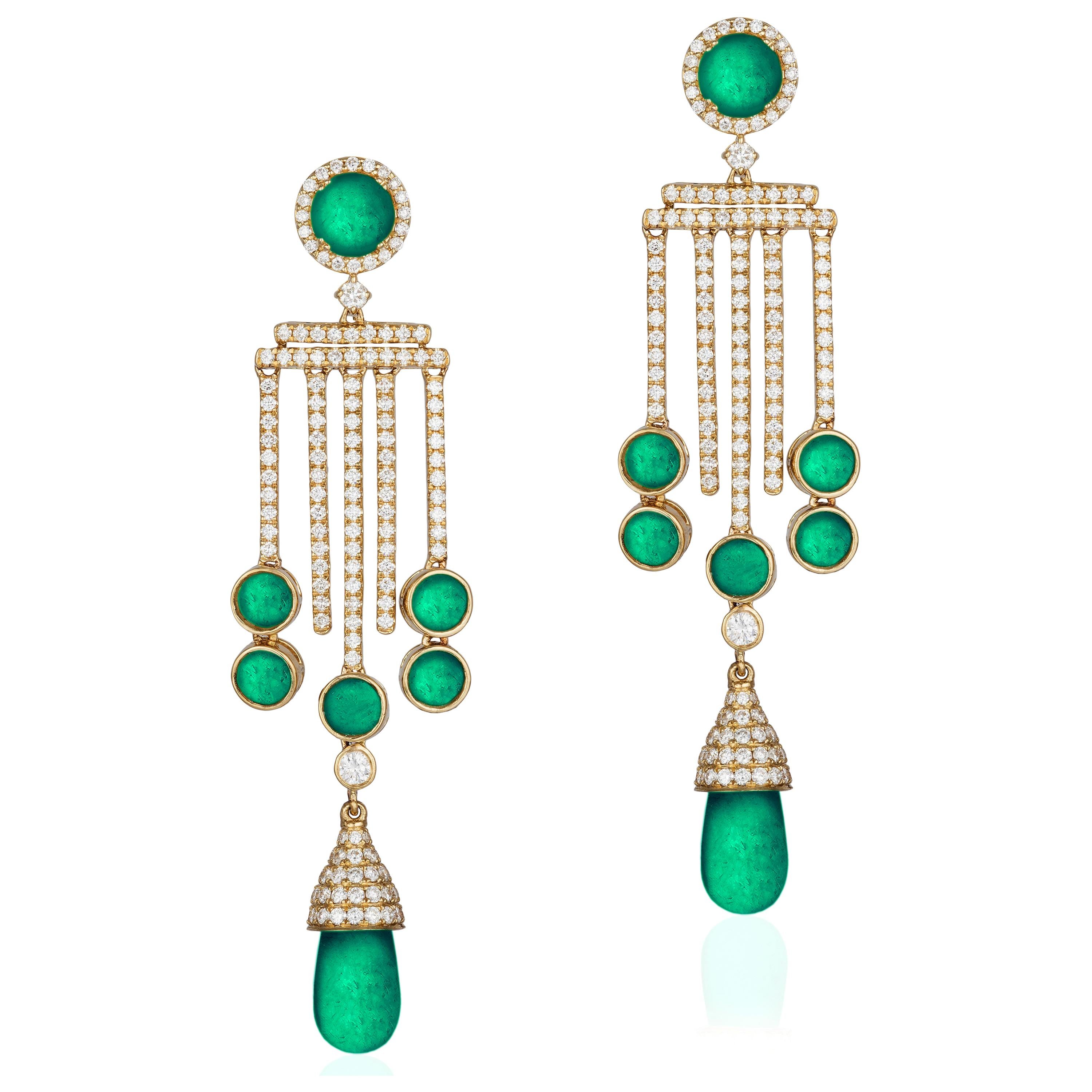 Goshwara The G-One Collection Pear Cab Tulip Pendant in Emerald