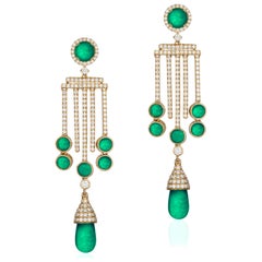 Goshwara  Emerald Drop And Cab With Diamond Earrings