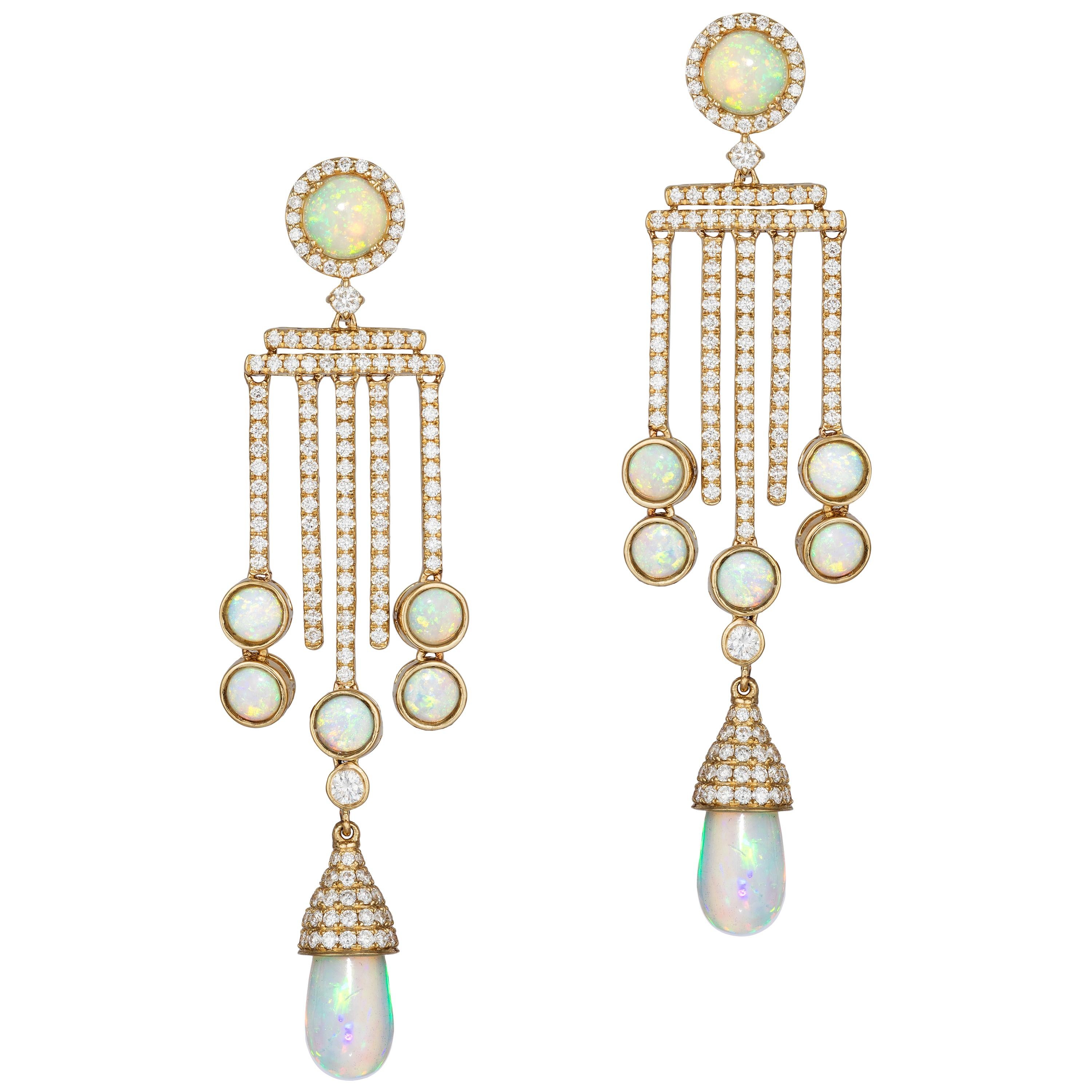 Goshwara Opal Drop And Cab With Diamond Earrings