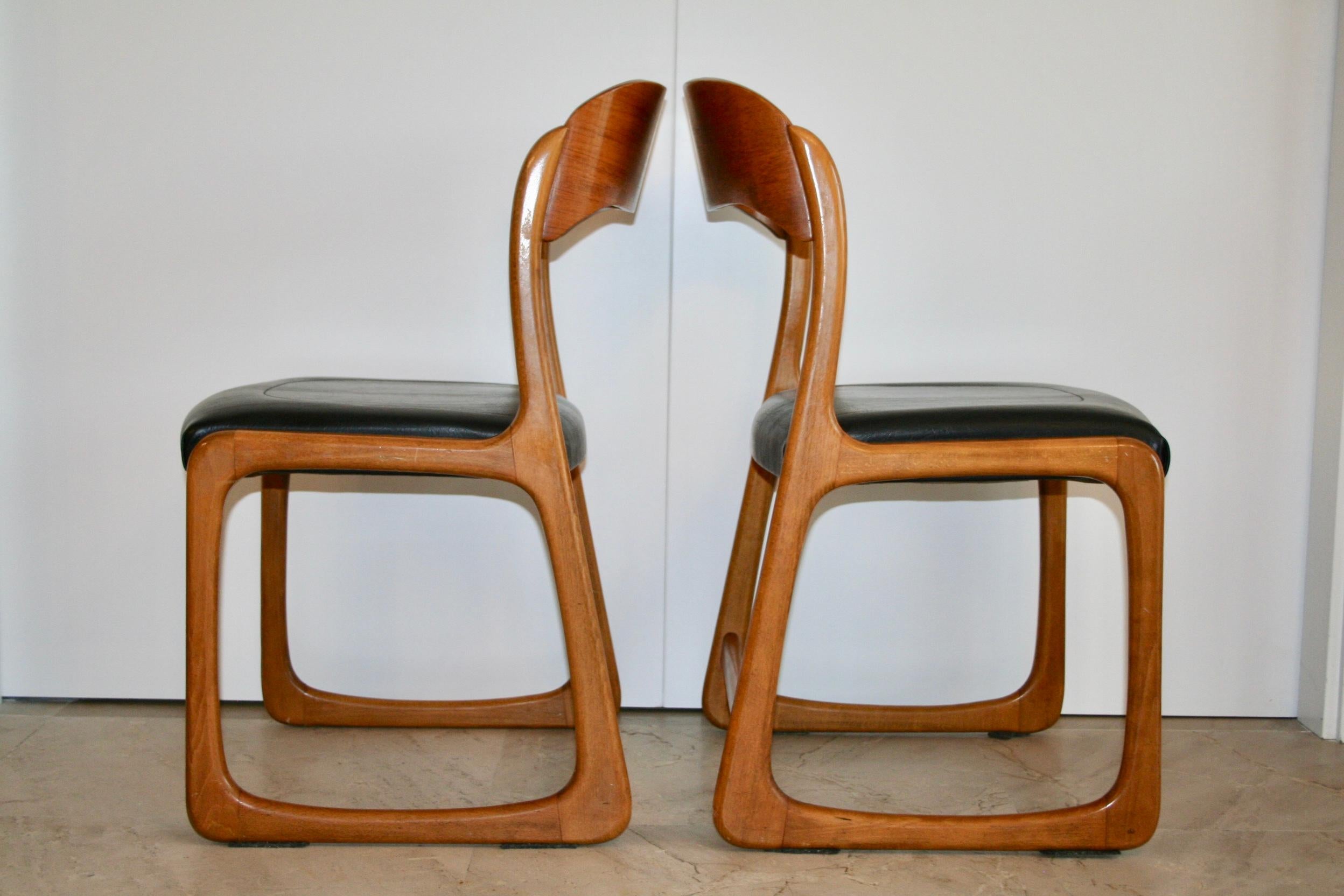 Mid-Century Modern 5 Baumann Traineau Sledge Chairs in Their Original Leather For Sale