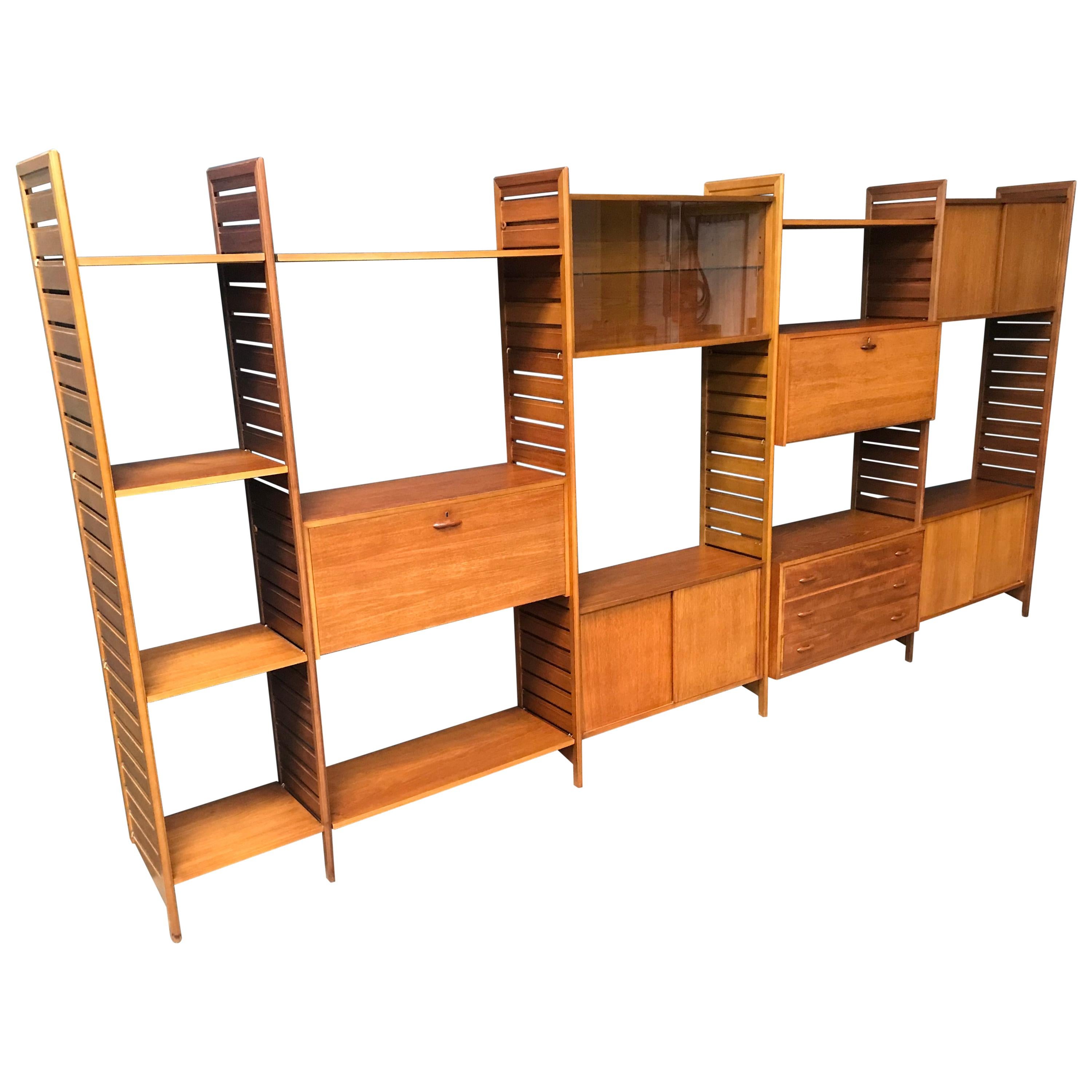 5-Bay Ladderax Teak Midcentury Shelving System by Robert Heal for Staples For Sale