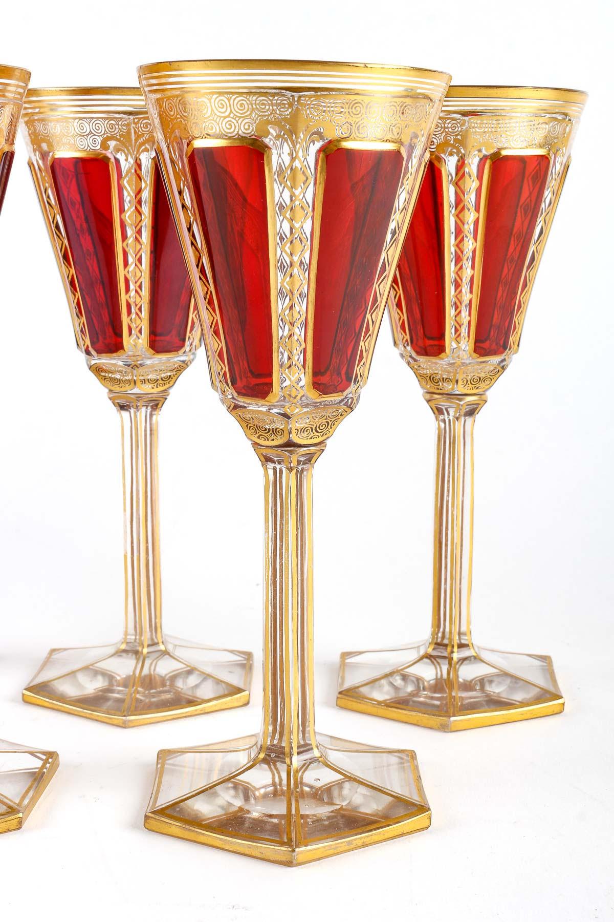 5 Bohemian Crystal Glasses, 19th Century. For Sale 1