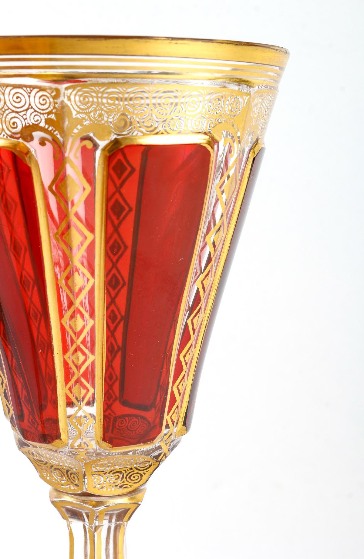5 Bohemian Crystal Glasses, 19th Century. For Sale 4