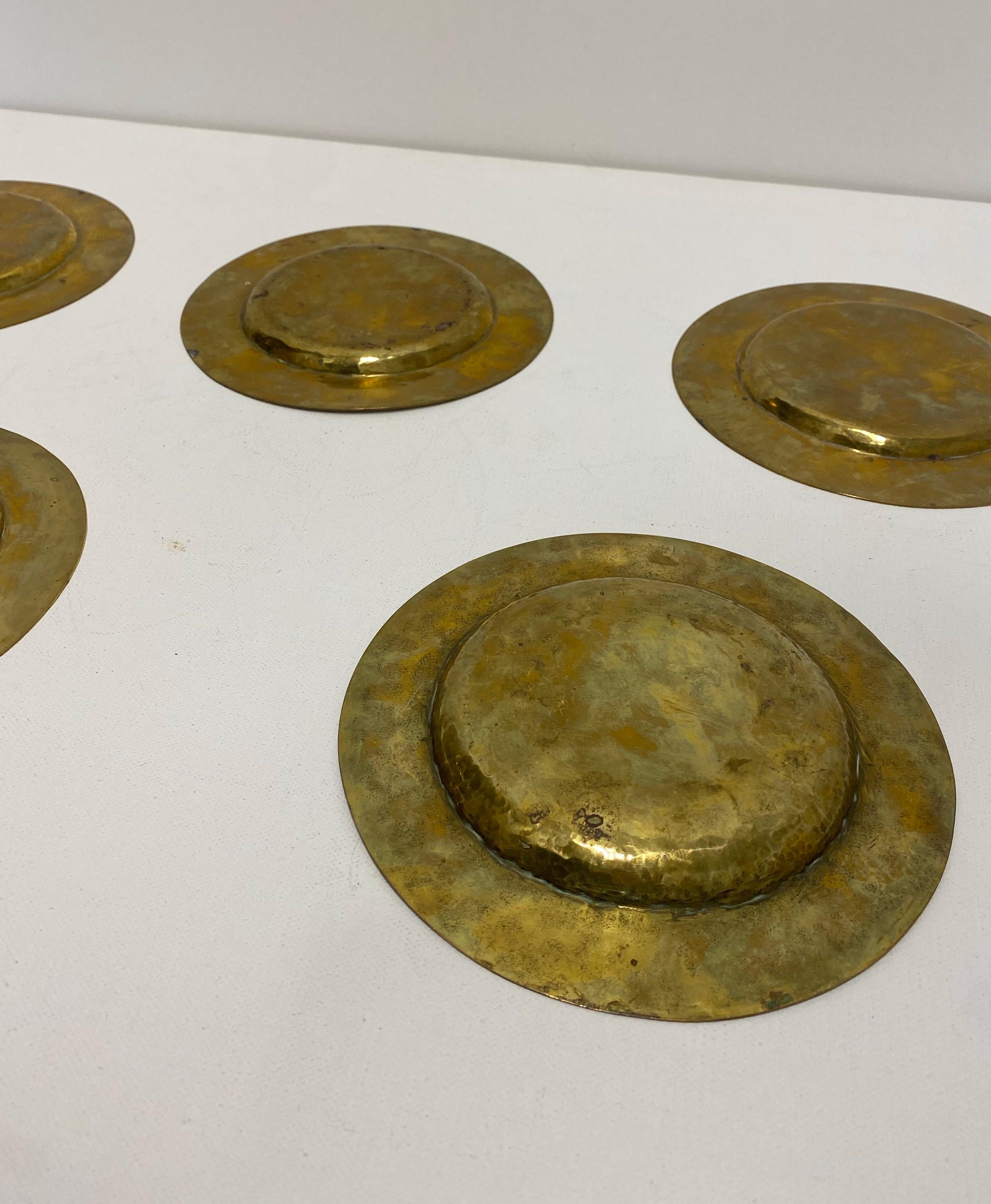 5 Plaques en laiton Table Hollywood Regency Vintage 1960s Desert Gold Art Nouveau en vente 6