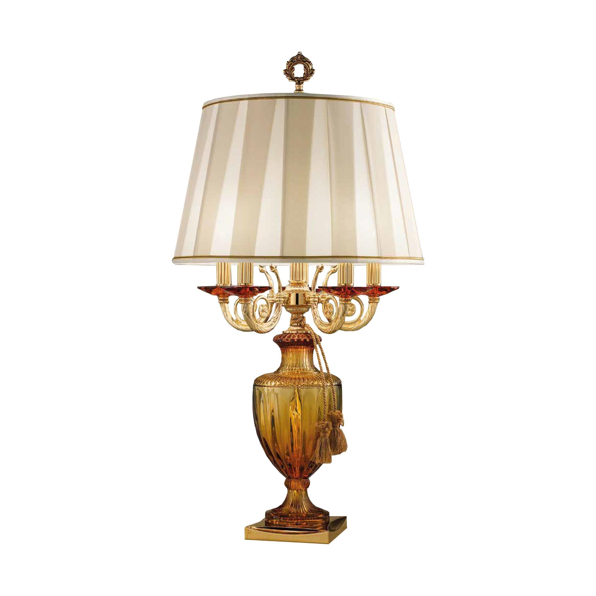 5-Bulbs Abatjour Lamp in Amber Crystal and Golden Details by Modenese Luxury In New Condition For Sale In PADOVA, Italy