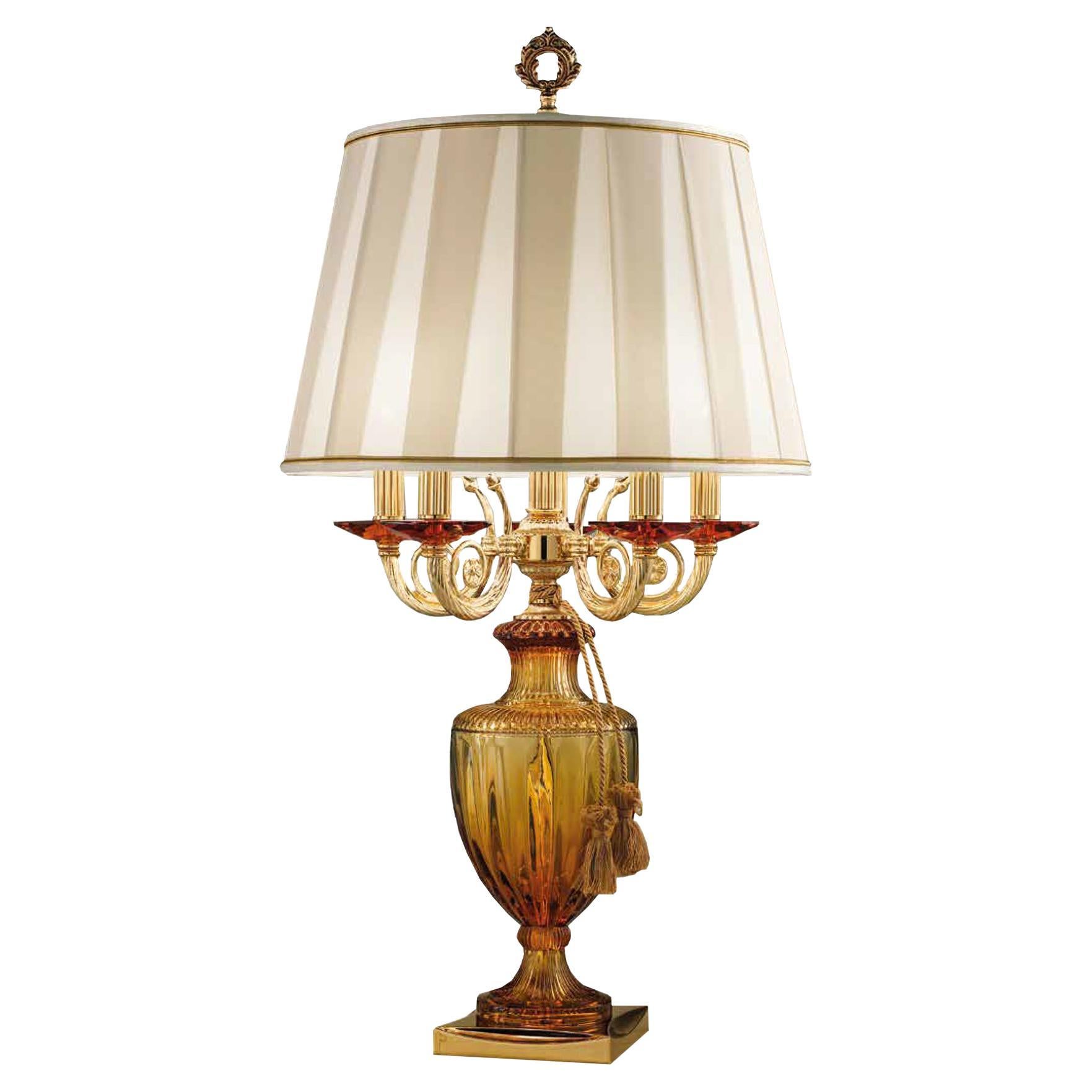 5-Bulbs Abatjour Lamp in Amber Crystal and Golden Details by Modenese Luxury