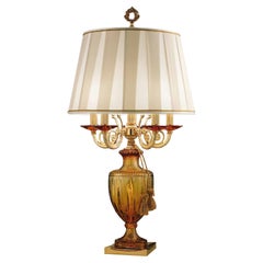 5-Bulbs Abatjour Lamp in Amber Crystal and Golden Details by Modenese Luxury