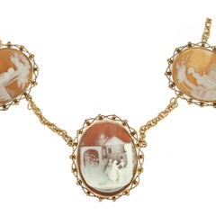 5 Cameo Gold 1940s Carved Shell Necklace Wire Rope Chain