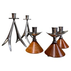 5 candelabros de madera y plata Ana Greta Eker Finlandia 1970