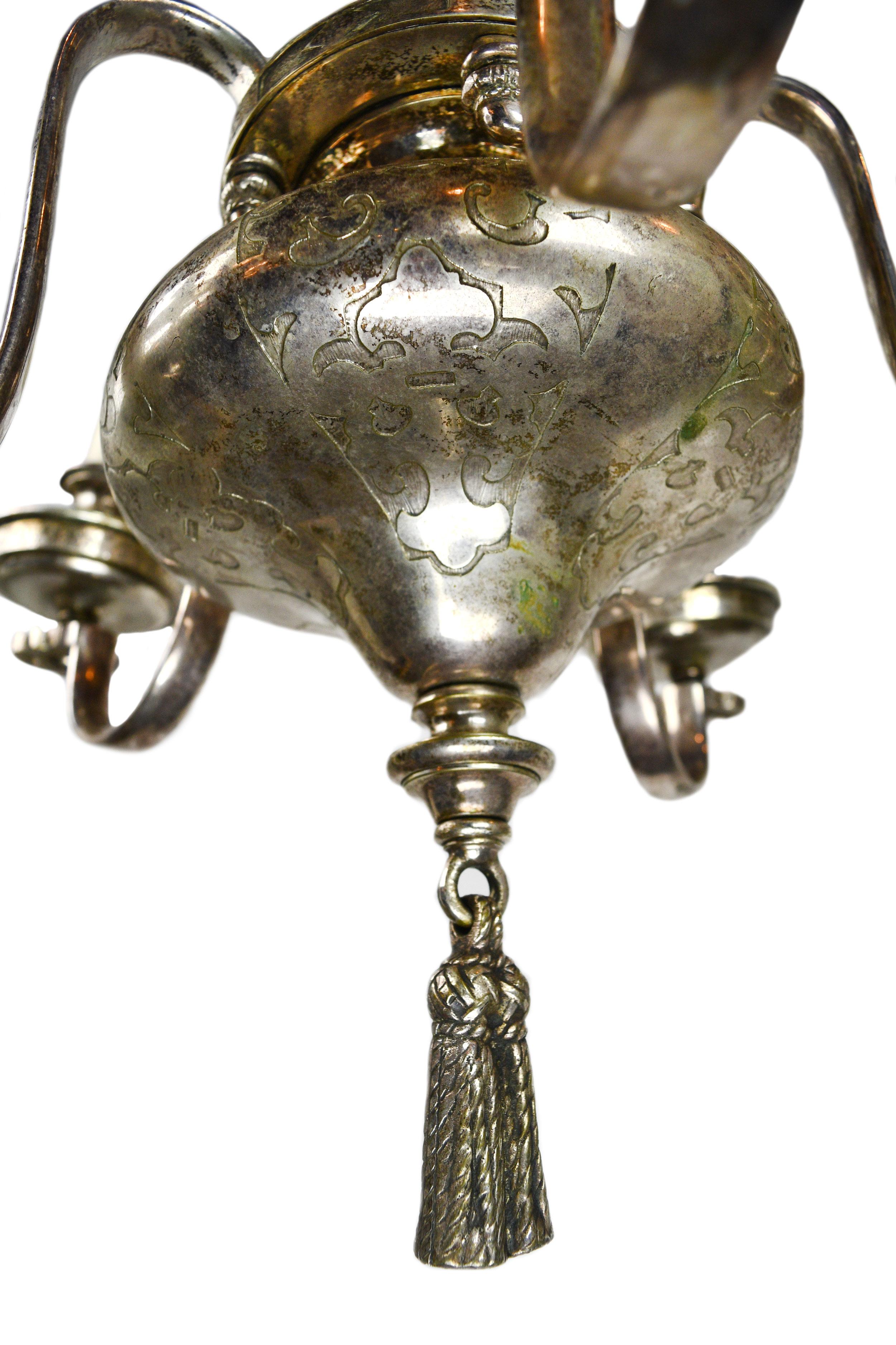 20th Century 5-Candle Silver Plated Federal Chandelier For Sale