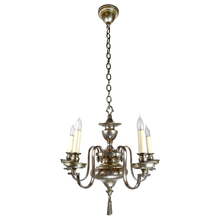 5Candle Silver Plated Federal Chandelier For Sale at 1stDibs