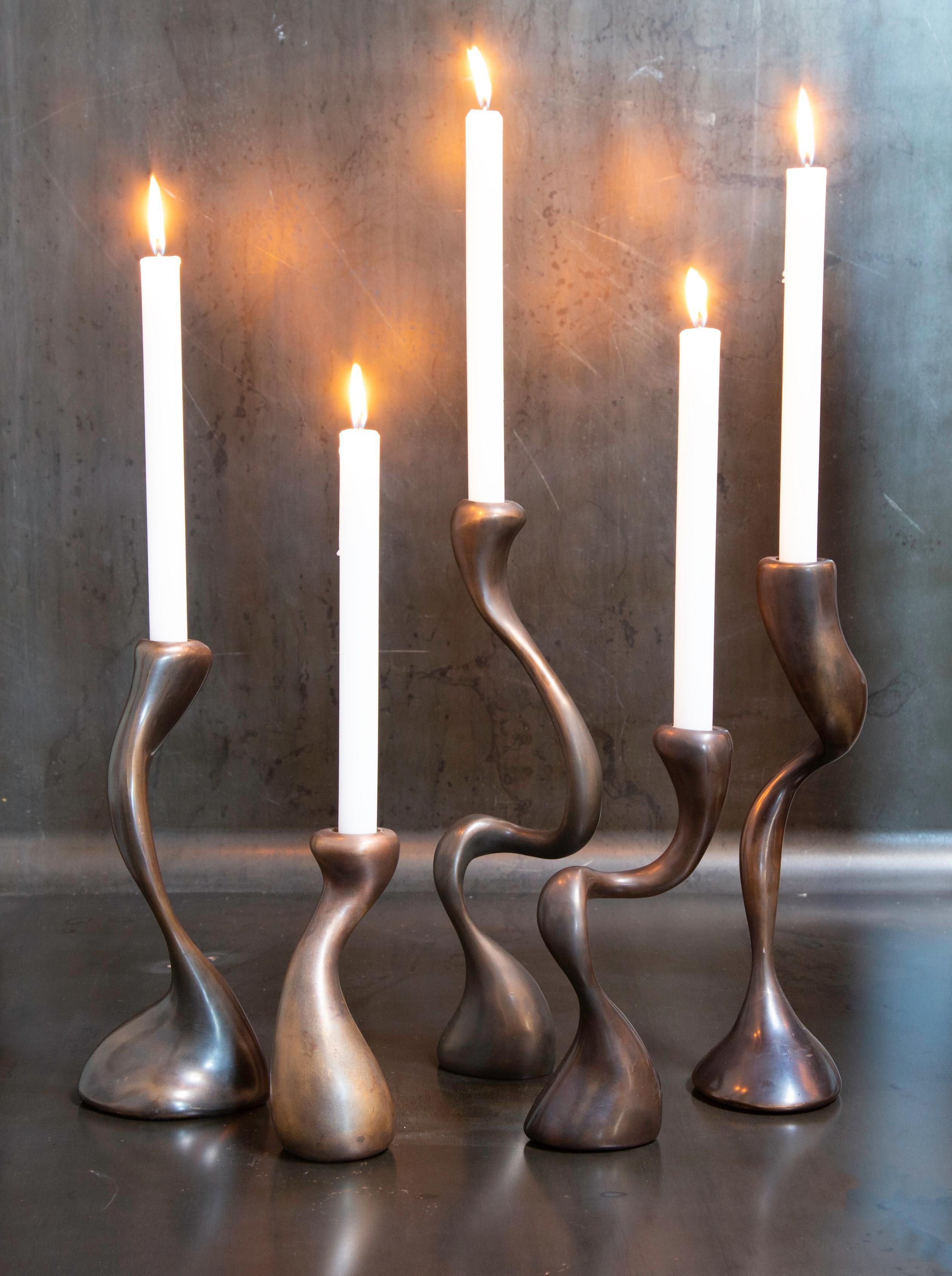 American 5 Candlesticks/Candleholders Cast Bronze 