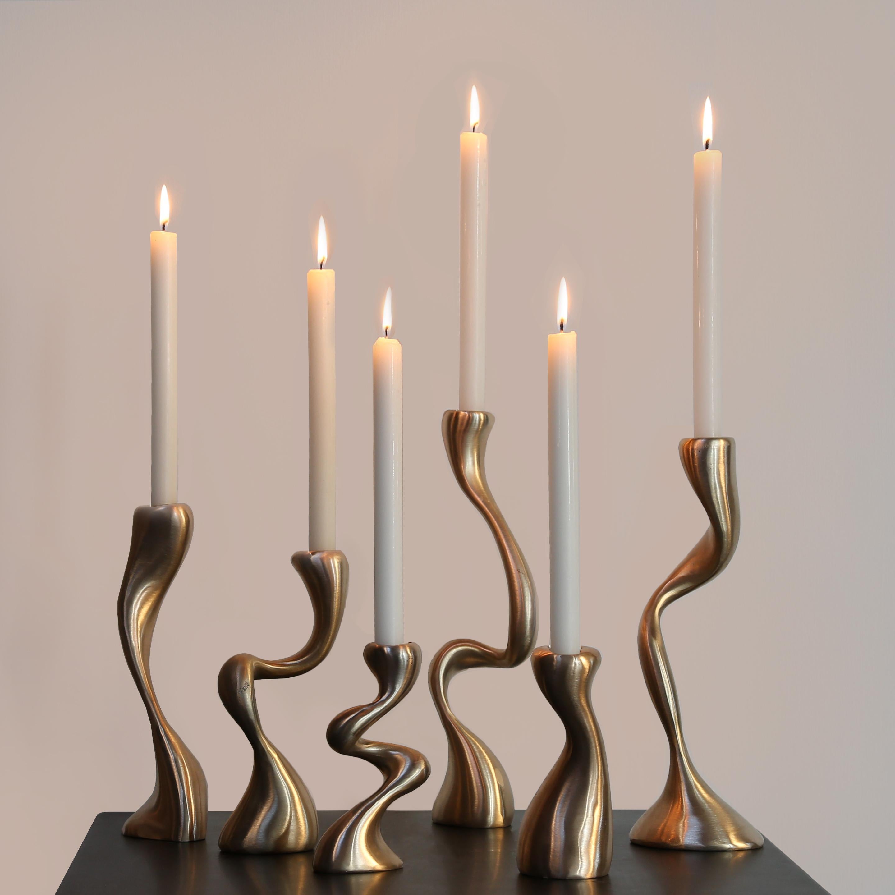 Modern 5 Candlesticks/Candleholders Cast Bronze 