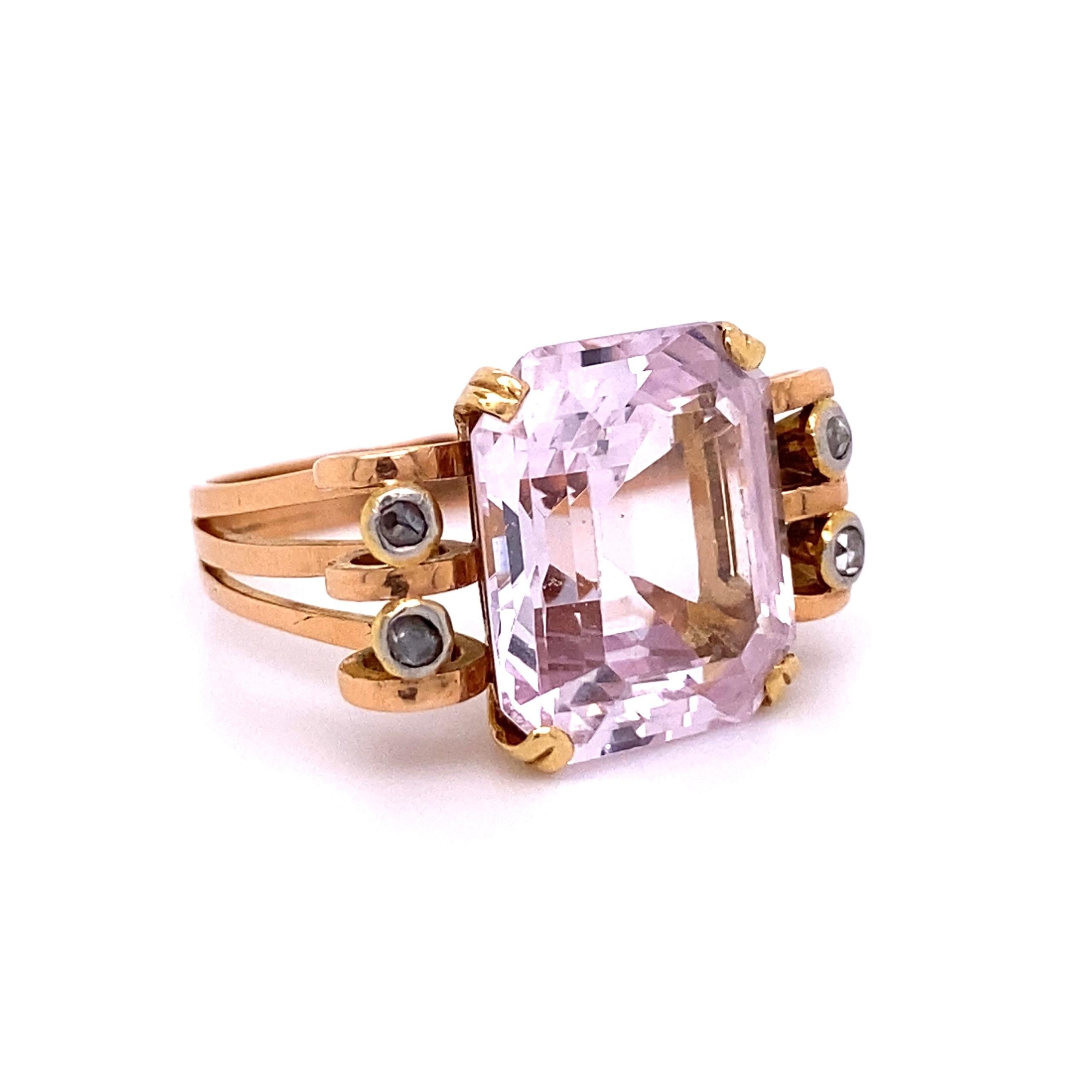 Mixed Cut Vintage 5 Carat Amethyst and Diamond Rose Gold Retro Cocktail Ring For Sale