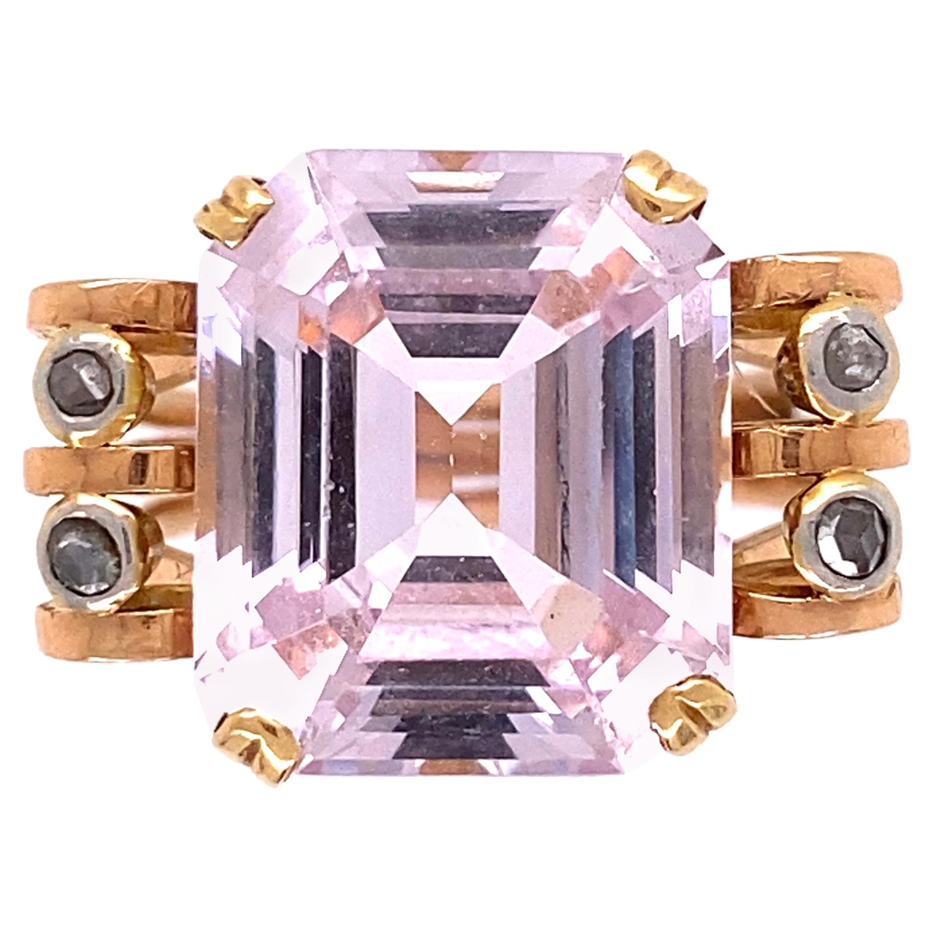 Vintage 5 Carat Amethyst and Diamond Rose Gold Retro Cocktail Ring