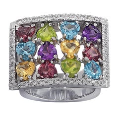 5 Carat Amethyst, Tourmaline, Topaz, Peridot, Citrine and Diamond Ring