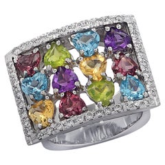 5 Carat Amethyst, Tourmaline, Topaz, Peridot, Citrine and Diamond Ring