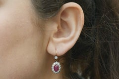5 Carat Antique Ruby Diamond Cluster Earrings Vivid Red Oval Cabochon Dangles
