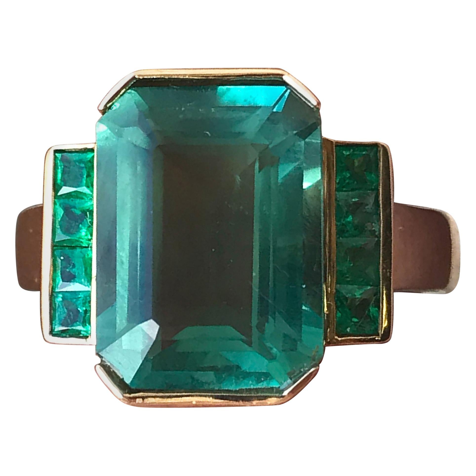 5 Carat Approximate Emerald Fluorite and Green Emerald Ring, Ben Dannie For Sale