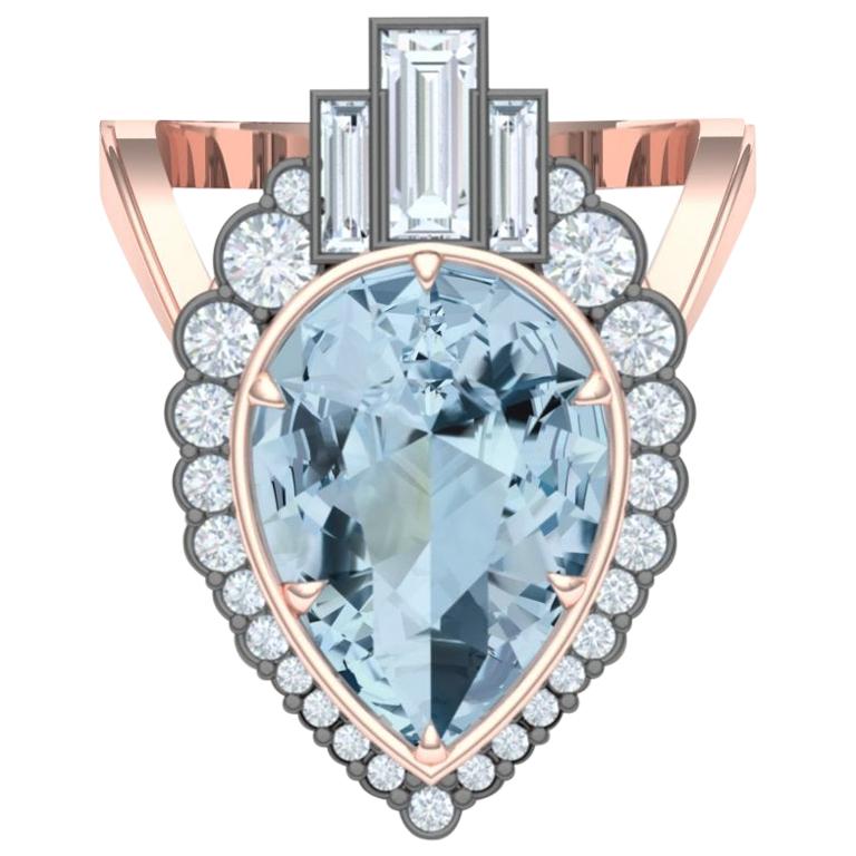 5 Carat Aquamarine and Diamond Rose Gold Ring