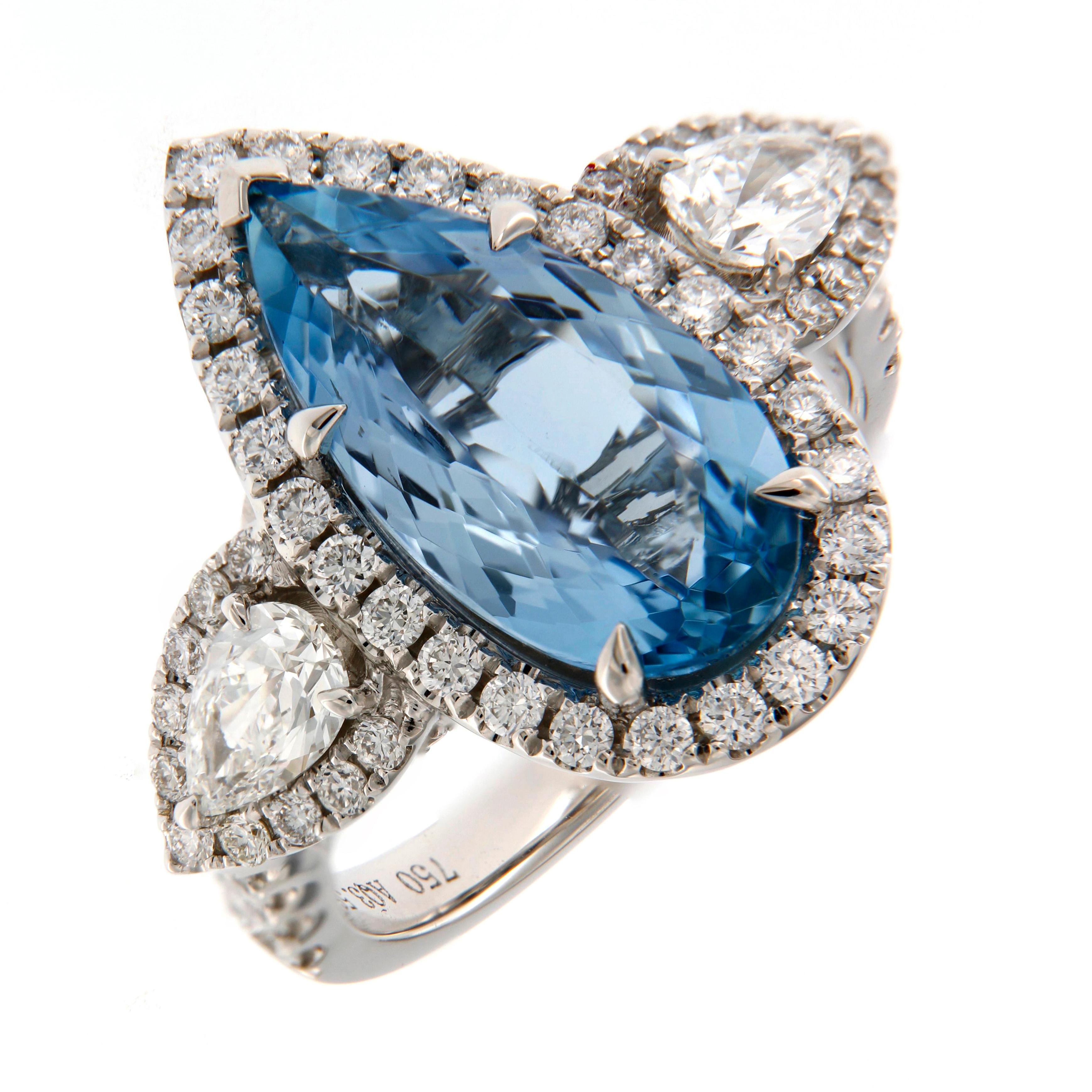 5 Karat Aquamarin Diamant-Cocktailring (Tropfenschliff) im Angebot