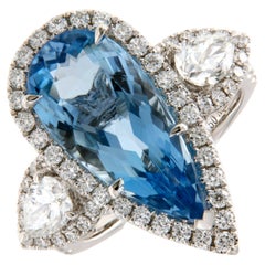 Anello cocktail con diamante e acquamarina da 5 carati
