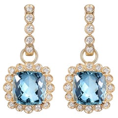 5 Carat Aquamarine Diamond Dangle Earrings in 18 Karat Yellow Gold