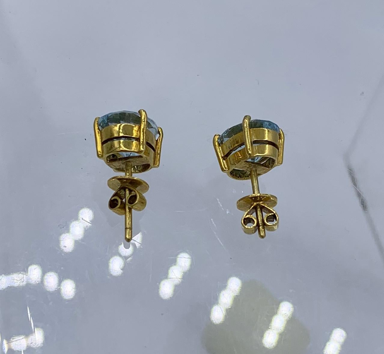5 Carat Aquamarine Earrings 14 Karat Gold Mid-Century Oval Faceted Aquas 2